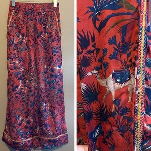 Floral Wide Leg Pants - Red and Blue